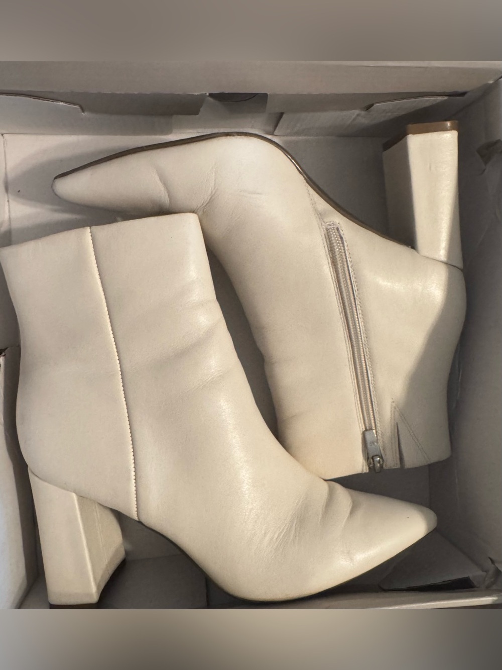 Marc Fisher Cream Pointed Toe Block Heel Ankle Boots